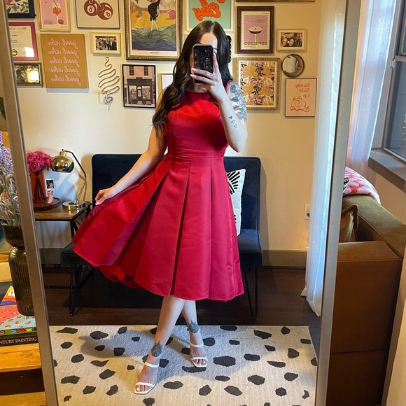 Lulus Red A-Line Open Back Fit & Flare Midi Dress - Picture 3 of 10